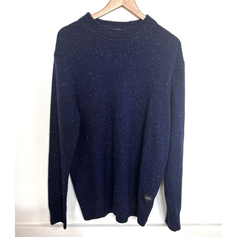 Scotch & Soda Amsterdam Men's Speckled Wool Blend Crewneck Sweater Navy Blue XL